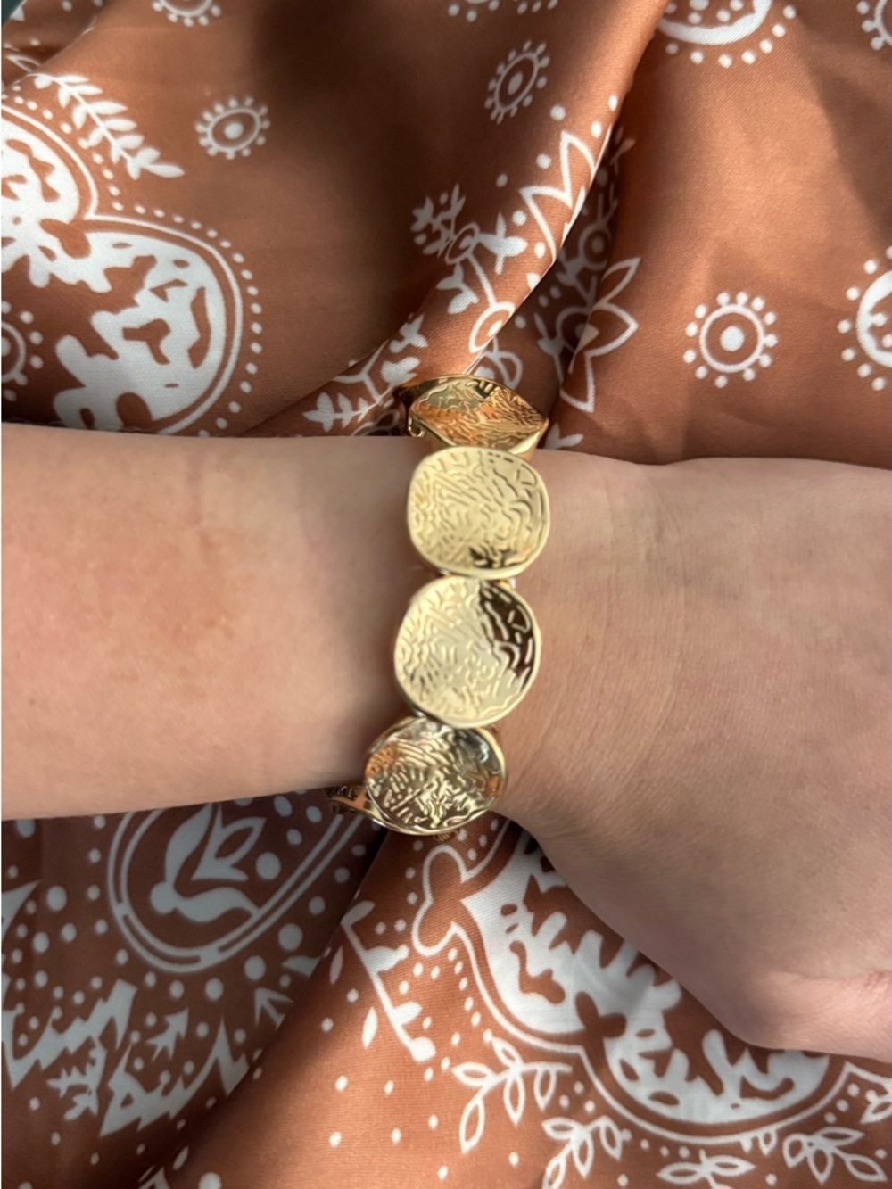 Gold Tone Coin Bracelet Women’s Stretch Statement Chunky Medallion Jewelry
